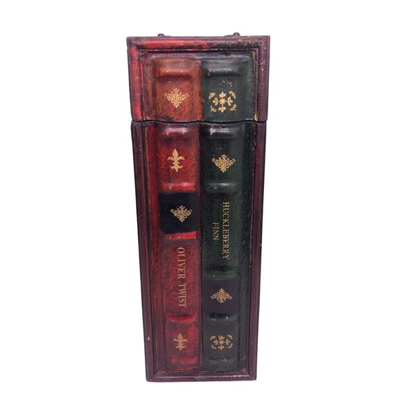 Vintage Decorative Faux Two Book Retro Wine Box Solid Wood Storage Hinge Closure - Picture 1 of 16